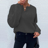 Fongt Fashion Women's Top Knit Jumper Long Sleeve V-Neck Pocket Solid Color Sweater Women's