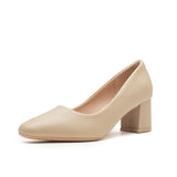Fongt Bare-Colored High-Heeled Women's French Temperament Spring Small Square Head Coarse Working Shoes With Skirt Soft Leather Single