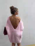 Fongt 2025 Fashion Sweet Lazy Long Sleeves And Rolled Back Knitted Sweater Women LX075