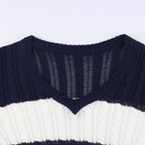 V Neck Striped Cable Knit Downtown 90s Top-Outfit