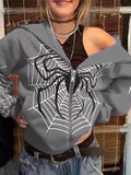 Spider Print Zip-Up Hoodie-Outfit