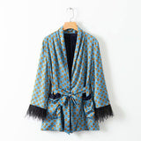 And Winter New Style Plumage Casual Suit Jacket Printed Pendant Wide-Leg Trousers Suit-Outfit