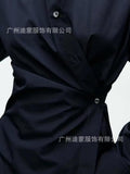 Fongt Women's Long-Sleeved Solid-Colored Shirt Design Feels Thin Waist