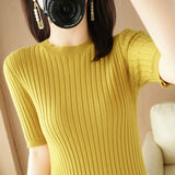Fongt Collar Pit Bottom Shirt Women's New Slim Sweater Short Versatile Casual Sweater-Outfit