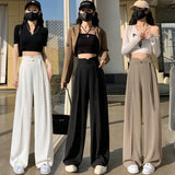 Fongt New Chinese Style Suit Pants Women Spring And Autumn Small High-Waist Hanging Straight Casual Narrow Version Of Broad Leg Pants
