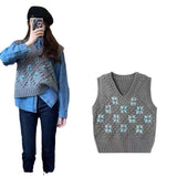 Fongt Red Sweater Vest Female V Neck Fold Wear Loose Design Sense Niche Head Knit Horse Clip Vest Jacket Ins Tide-Outfit