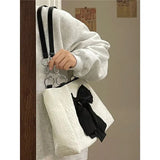 Aesthetic Bow Large Capacity Canvas Shoulder Bag-Outfit