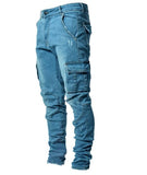 Fongt New Elastic Jeans Men's Side Pocket Slim Foot Skinny