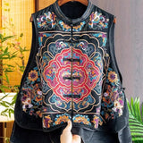 Black Loose Outer Shoulder Women's 2023 Autumn Fashion Embroidered Jacquard Vest-Outfit