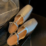 Spring 2024 T-Strap Leather Woven French Wrap Sandals Flat Night Wind With Skirt Half Drag-Outfit