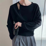 Version Languid Lazy Wind Sweater False Two Jackets Female Autumn Winter New Senior Feeling Bottom Sweater Inside Build Female-Outfit