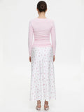 Satin Floral Midi Skirt-Outfit