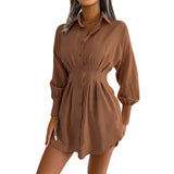 Wind Shooting Spring And Summer Leisure Lantern Sleeves Waist Asymmetric Dress Shirt Dress Women's