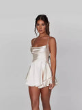 Fongt Summer New Sexy Slimming Bare Back Solid Color Sling Dress Short