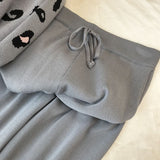 Print Knitted 2 Piece Sets For Women Casual Loose V-neck Sweater Pullovers Outfits And Contrast Color Harem Pants