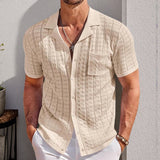 Fongt Men's New Summer Short Sleeve Cuban Collar Knit POLO Shirt Casual Cardigan