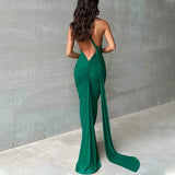 One Shoulder Backless Adjustable Scarf Loop Ruched Sexy Maxi Dress Women Elegant Y2K Streetwear Festival Outfit-Outfit