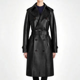 Fongt Autumn And Winter New Star Fashion Double Buckle Belt Repair Long Leather Wind Coat