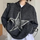 Star Jacquard Hooded Pullover Sweater-Outfit