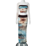 Fongt Women's Spring And Summer Breast Dye Printing Shoulder Tight High-Waisted Long Ass Skirt