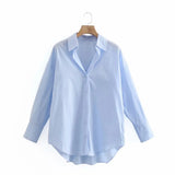2021 Women Simply Solid Colors Breasted Poplin Shirts Office Lady Long Sleeve Slim Blouse Roupas Chic Chemise Tops