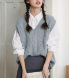 Fongt Small V Collar Soft Waxy Simple And Generous Knitting Vest New Female Gentle Girl Pure Color Sweet Sister Vest Female-Outfit