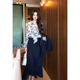 Fongt Money Style High-End Feel Expensive Wear Retro Broken Flowers With Shirt Top High Waist Skirt