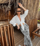 Satin Zebra Print Midi Skirt-Outfit