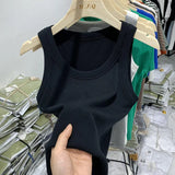 Girls Tight Anti-Smooth Threaded Vest Women's Spring And Summer Suit Slim Top Ins Tide-Outfit