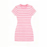 Fongt Light Luxury Striped Temperament Short-Sleeved Slimming Knitted Dress