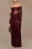 Fongt Women's Perspective Evening Dress Dress Sexy Long-Term Repair Shoulder Woman 8108