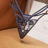 Sexy temptation women's thong beautiful embroidered hollow perspective sexy panties mesh lace cross belt