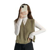 Fongt Vest Women's 2025 New Wear Early Spring Wooden Ear-Side Sweater Vest Stacked Shoulder Woman