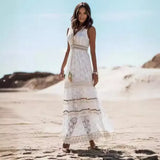 Fongt Summer Temperament Bohemian Long Dress Burst Women's Lace Splicing Big Swinging Clothes