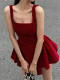 Red Backless V Cut Bow Mink Dress-Outfit