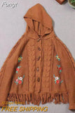 New Embroidered Hooded Sweater Women Long Sleeve Hem Tassel Cardigan Sweater