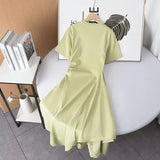 Two-Color Short-Sleeved Pleated Irregular Dress In Spring-Outfit