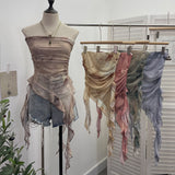Tie Dyed Lotus Leaf Edge Mesh Shaft Irregular Ribbon Thin Belt Wrapped Bra Vest Top