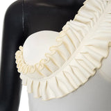 Sexy Ruffles Slant Shoulder Cut Out Bodysuits Women Sleeveless Solid White One Piece Rompers 2022 Summer Beach Holiday