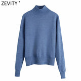 Women Simply Mock Neck Solid Green Color Casual Knitting Sweater Female Chic Basic Long Sleeve Pullovers Brand Tops