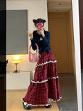 Red Plaid Ruffle Maxi Skirt-Outfit