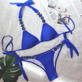 Fongt Sexy Bikini Color Female Split Straps Luxury Diamond Swimwear Metal Chain Accessories