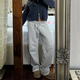 Fongt Wind Cool Sister Simple Basic Straight Tube Hem Pants Waist Draw Rope Tie Casual Pants-Outfit