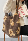 Fuzzy Teddy Bear Reversible Shoulder Bag-Outfit