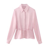 Spring Style Silk Satin Shirt With Trimmed Waist 2824305-Outfit