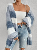 Fongt And Winter Women's New Knitted Plush Coat Long Striped Open Shirt