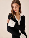 Fongt 2025 New Short Dress Women's Fashion Lotus Side Knitted Dress Long-Sleeved Little Scented Style Dress