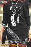 Women Print Slim Mini Dress Casual Spring Summer Round Neck Irregular Dress Elegant Lady Long Sleeve Party Vestidos