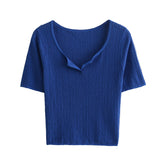 New Spring Style Open-Necked Half-Sleeved Sweater Shows Thin Solid Color Sweater 466362-Outfit