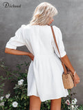Summer Dresses For Women 2022 Short Puff Sleeve Loose Basic Simple A-Line Mini Party White Dress Daily Holiday